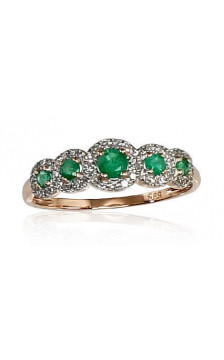 Gold ring 1100202(Au-R+PRh-W)_DI+EM, Red Gold 585°, Rhodium (Plating) , Diamonds , Emerald