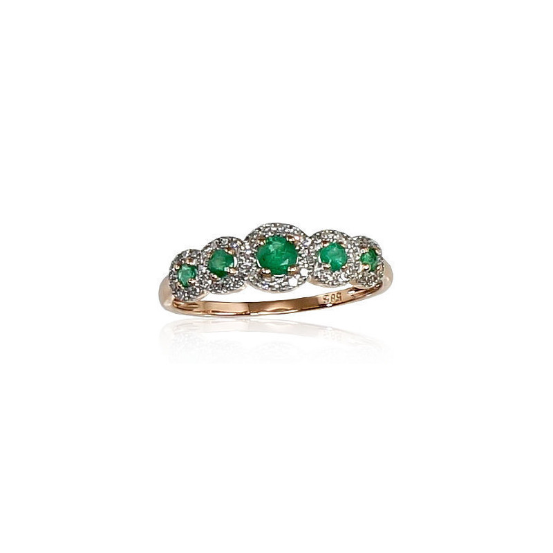 Gold ring 1100202(Au-R+PRh-W)_DI+EM, Red Gold 585°, Rhodium (Plating) , Diamonds , Emerald
