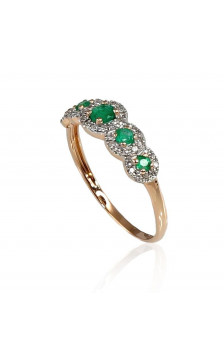 Gold ring 1100202(Au-R+PRh-W)_DI+EM, Red Gold 585°, Rhodium (Plating) , Diamonds , Emerald