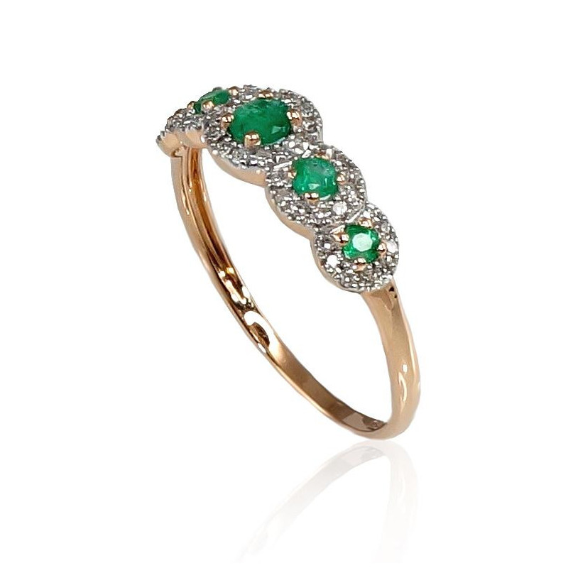 Gold ring 1100202(Au-R+PRh-W)_DI+EM, Red Gold 585°, Rhodium (Plating) , Diamonds , Emerald