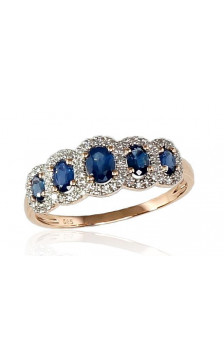 Gold ring 1100203(Au-R+PRh-W)_DI+SA, Red Gold 585°, Rhodium (Plating) , Diamonds , Sapphire