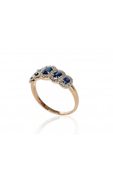 Gold ring 1100203(Au-R+PRh-W)_DI+SA, Red Gold 585°, Rhodium (Plating) , Diamonds , Sapphire