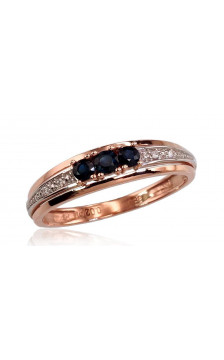 Gold ring 1100372(Au-R+PRh-W)_DI+SA, Red Gold 585°, Rhodium (Plating) , Diamonds , Sapphire