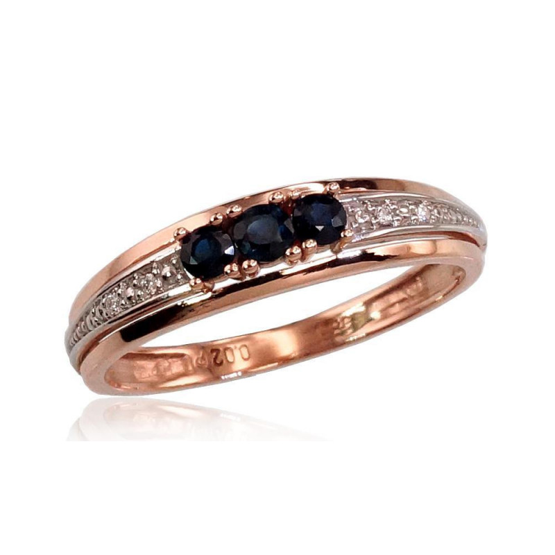 Gold ring 1100372(Au-R+PRh-W)_DI+SA, Red Gold 585°, Rhodium (Plating) , Diamonds , Sapphire