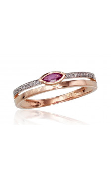 Gold ring 1100418(Au-R+PRh-W)_DI+RB, Red Gold 585°, Rhodium (Plating) , Diamonds , Ruby