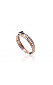 Gold ring 1100418(Au-R+PRh-W)_DI+SA, Red Gold 585°, Rhodium (Plating) , Diamonds , Sapphire