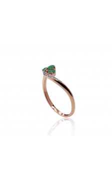 Gold ring 1100420(Au-R+PRh-W)_DI+EM, Red Gold 585°, Rhodium (Plating) , Diamonds , Emerald