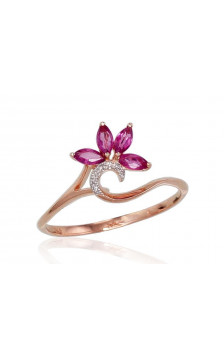 Gold ring 1100421(Au-R+PRh-W)_DI+RB, Red Gold 585°, Rhodium (Plating) , Diamonds , Ruby