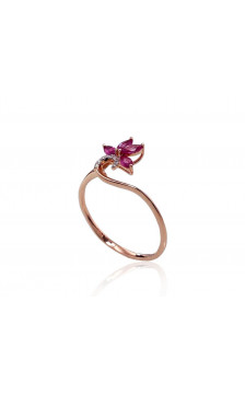 Gold ring 1100421(Au-R+PRh-W)_DI+RB, Red Gold 585°, Rhodium (Plating) , Diamonds , Ruby