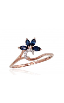 Gold ring 1100421(Au-R+PRh-W)_DI+SA, Red Gold 585°, Rhodium (Plating) , Diamonds , Sapphire