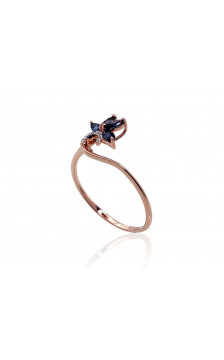 Gold ring 1100421(Au-R+PRh-W)_DI+SA, Red Gold 585°, Rhodium (Plating) , Diamonds , Sapphire