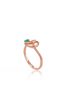 Gold ring 1100521(Au-R+PRh-W)_DI+EM, Red Gold 585°, Rhodium (Plating) , Diamonds , Emerald