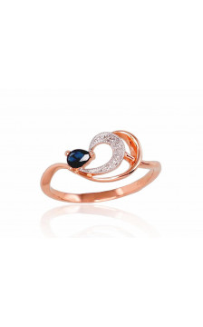 Gold ring 1100521(Au-R+PRh-W)_DI+SA, Red Gold 585°, Rhodium (Plating) , Diamonds , Sapphire