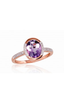 Gold ring 1100523(Au-R+PRh-W)_DI+AM, Red Gold 585°, Rhodium (Plating) , Diamonds , Amethyst