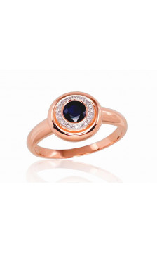 Gold ring 1100524(Au-R+PRh-W)_DI+SA, Red Gold 585°, Rhodium (Plating) , Diamonds , Sapphire