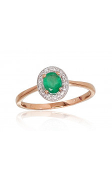 Gold ring 1100662(Au-R+PRh-W)_DI+EM, Red Gold 585°, Rhodium (Plating) , Diamonds , Emerald