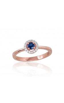 Gold ring 1100705(Au-R+PRh-W)_DI+SA, Red Gold 585°, Rhodium (Plating) , Diamonds , Sapphire