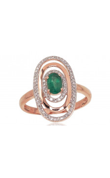 Gold ring 1100813(Au-R+PRh-W)_DI+EM, Red Gold 585°, Rhodium (Plating) , Diamonds , Emerald
