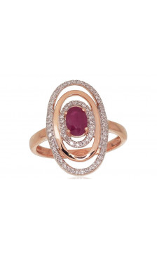 Gold ring 1100813(Au-R+PRh-W)_DI+RB, Red Gold 585°, Rhodium (Plating) , Diamonds , Ruby