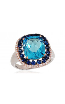 Gold ring 1100816(Au-R+Au-W)_DI+SA+TZB, White/Red Gold 585°, Diamonds , Sapphire , Blue Topaz