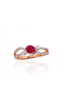 Gold ring 1100903(Au-R+PRh-W)_DI+RB, Red Gold 585°, Rhodium (Plating) , Diamonds , Ruby