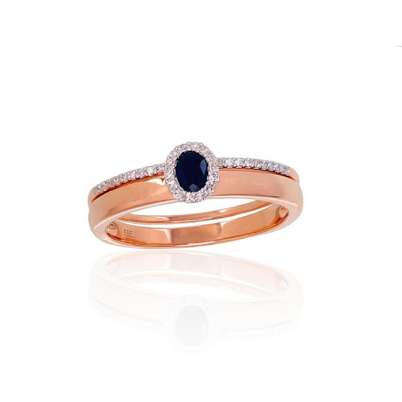 Gold ring 1100904(Au-R+PRh-W)_DI+SA, Red Gold 585°, Rhodium (Plating) , Diamonds , Sapphire