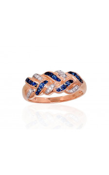 Gold ring 1100905(Au-R+PRh-W)_DI+SA, Red Gold 585°, Rhodium (Plating) , Diamonds , Sapphire