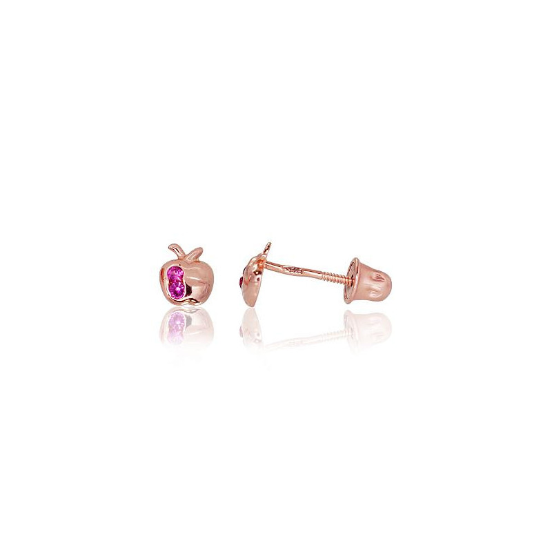 Gold screw studs earrings 1200086(Au-R)_CZ-RO, Red Gold 585°, Zirkons