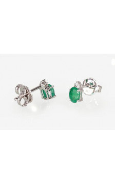 Gold classic studs earrings 1200248(Au-W)_DI+EM, White Gold 585°, Diamonds , Emerald