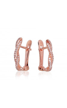 Gold earrings with 'english' lock 1200273(Au-R)_DI, Red Gold 585°, Diamonds