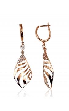 Gold earrings with 'english' lock 1200429(Au-R)_CZ, Red Gold 585°, Zirkons