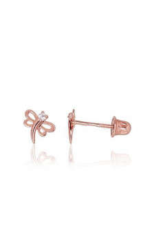 Gold screw studs earrings 1200486(Au-R)_CZ, Red Gold 585°, Zirkons