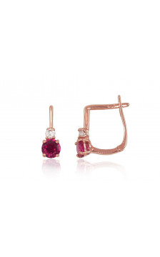 Gold earrings with 'english' lock 1200496(Au-R)_CZ+CZ-RO, Red Gold 585°, Zirkons