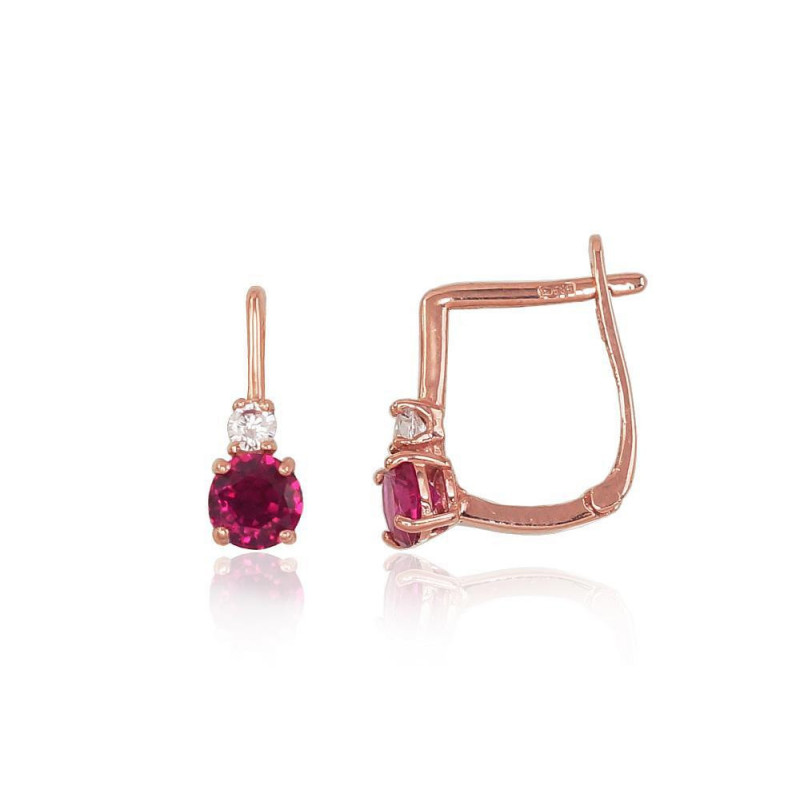 Gold earrings with 'english' lock 1200496(Au-R)_CZ+CZ-RO, Red Gold 585°, Zirkons