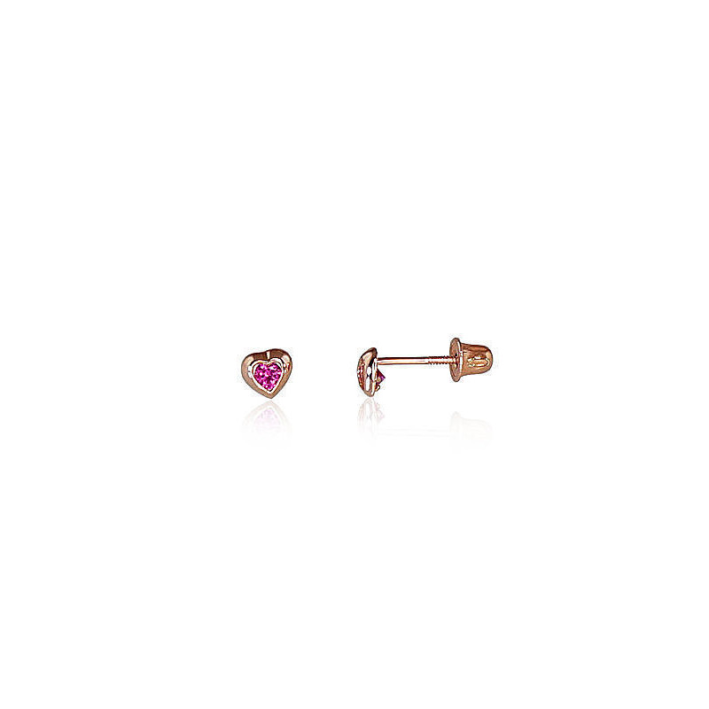 Gold screw studs earrings 1200501(Au-R)_CZ-RO, Red Gold 585°, Zirkons