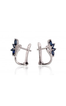 Gold earrings with 'english' lock 1200717(Au-W)_DI+SA, White Gold 585°, Diamonds , Sapphire