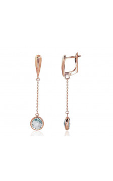 Gold earrings with 'english' lock 1200720(Au-R)_TZLB, Red Gold	585°, Sky Blue Topaz