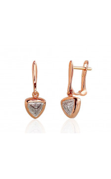 Gold earrings with 'english' lock 1200798(Au-R+PRh-W)_DI, Red Gold 585°, Rhodium (Plating) , Diamonds