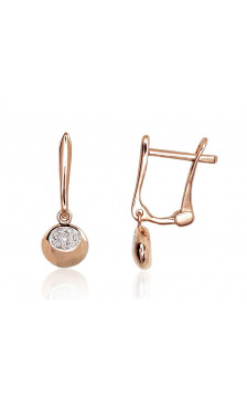 Gold earrings with 'english' lock 1200973(Au-R+PRh-W)_DI, Red Gold 585°, Rhodium (Plating) , Diamonds
