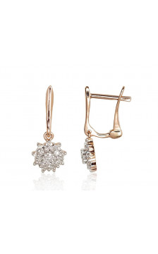 Gold earrings with 'english' lock 1200974(Au-R+PRh-W)_DI, Red Gold 585°, Rhodium (Plating) , Diamonds