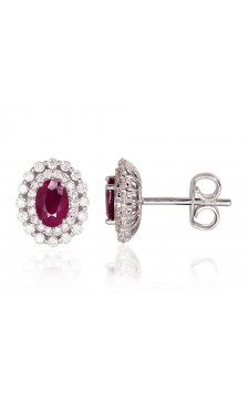 Gold classic studs earrings 1201133(Au-W)_DI+RB, White Gold 585°, Diamonds , Ruby