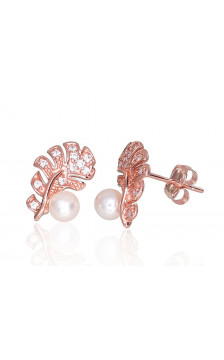Gold classic studs earrings 1201220(Au-R)_CZ+PE, Red Gold 585°, Zirkons , Fresh-water Pearl