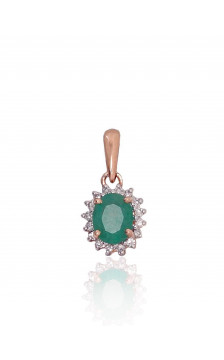Gold pendant 1300178(Au-R+PRh-W)_DI+EM, Red Gold 585°, Rhodium (Plating) , Diamonds , Emerald