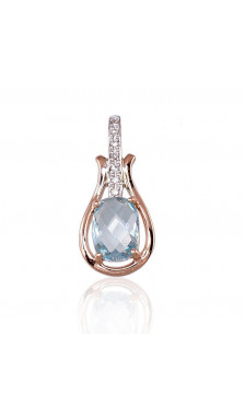 Gold pendant 1300201(Au-R+PRh-W)_DI+TZLB, Red Gold 585°, Rhodium (Plating) , Diamonds , Sky Blue Topaz