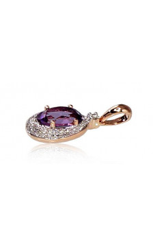 Gold pendant 1300264(Au-R+PRh-W)_DI+AM, Red Gold 585°, Rhodium (Plating) , Diamonds , Amethyst