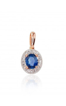 Gold pendant 1300410(Au-R+PRh-W)_DI+SA, Red Gold 585°, Rhodium (Plating) , Diamonds , Sapphire