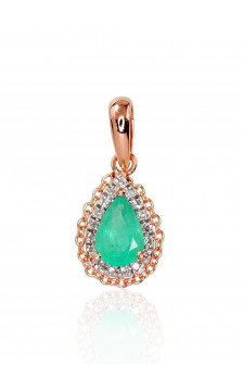Gold pendant 1300411(Au-R+PRh-W)_DI+EM, Red Gold 585°, Rhodium (Plating) , Diamonds , Emerald