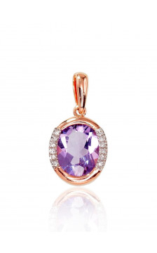 Gold pendant 1300413(Au-R+PRh-W)_DI+AM, Red Gold 585°, Rhodium (Plating) , Diamonds , Amethyst