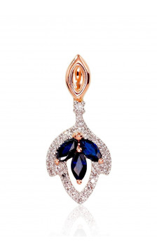 Gold pendant 1300414(Au-R+PRh-W)_DI+SA, Red Gold 585°, Rhodium (Plating) , Diamonds , Sapphire