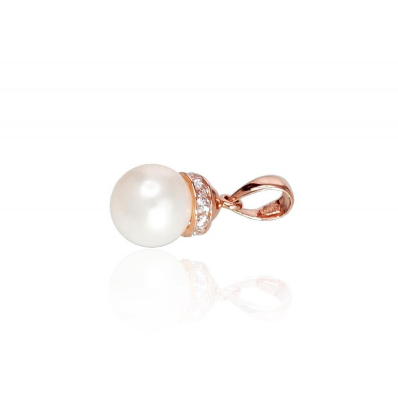 Gold pendant 1300516(Au-R)_CZ+PE, Red Gold 585°, Zirkons , Fresh-water Pearl